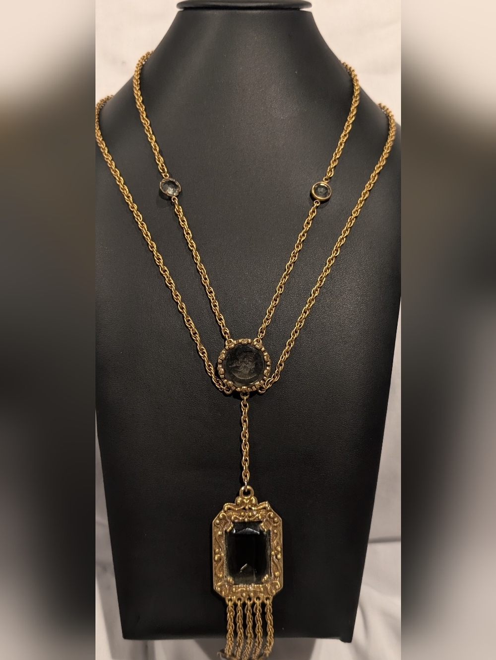 Gold Double-Strand Medallion Pendant Necklace - Women's Jewelry